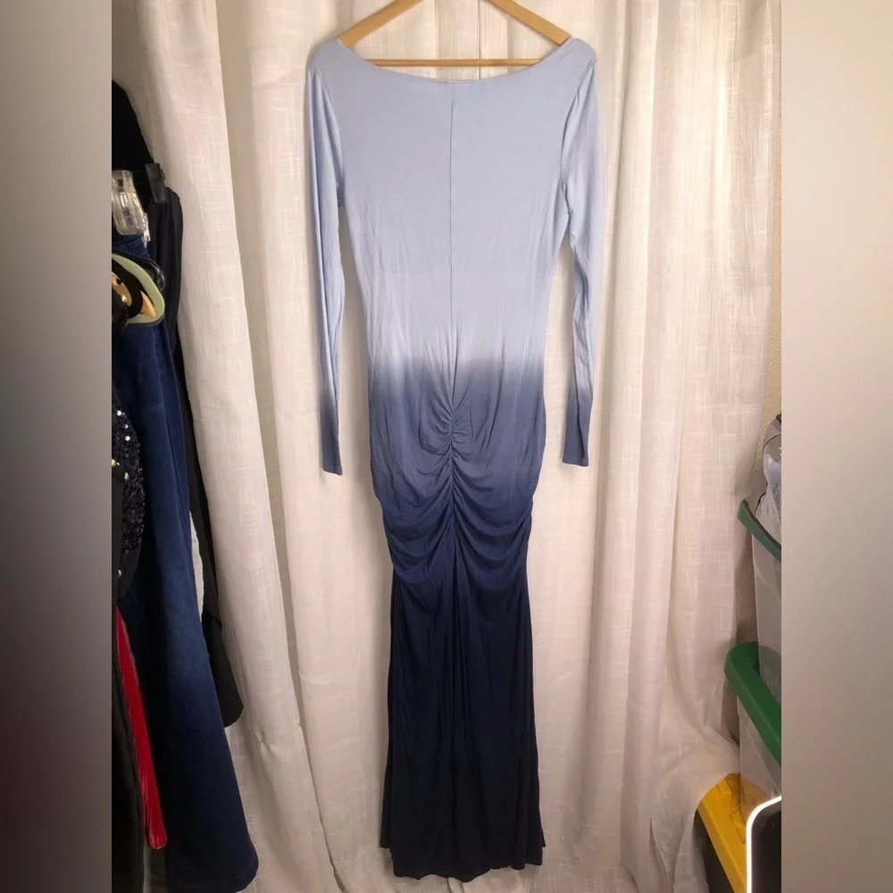 VENUS Gradient Blue Lace-Up Ombre Long Sleeve Dress NWOT M